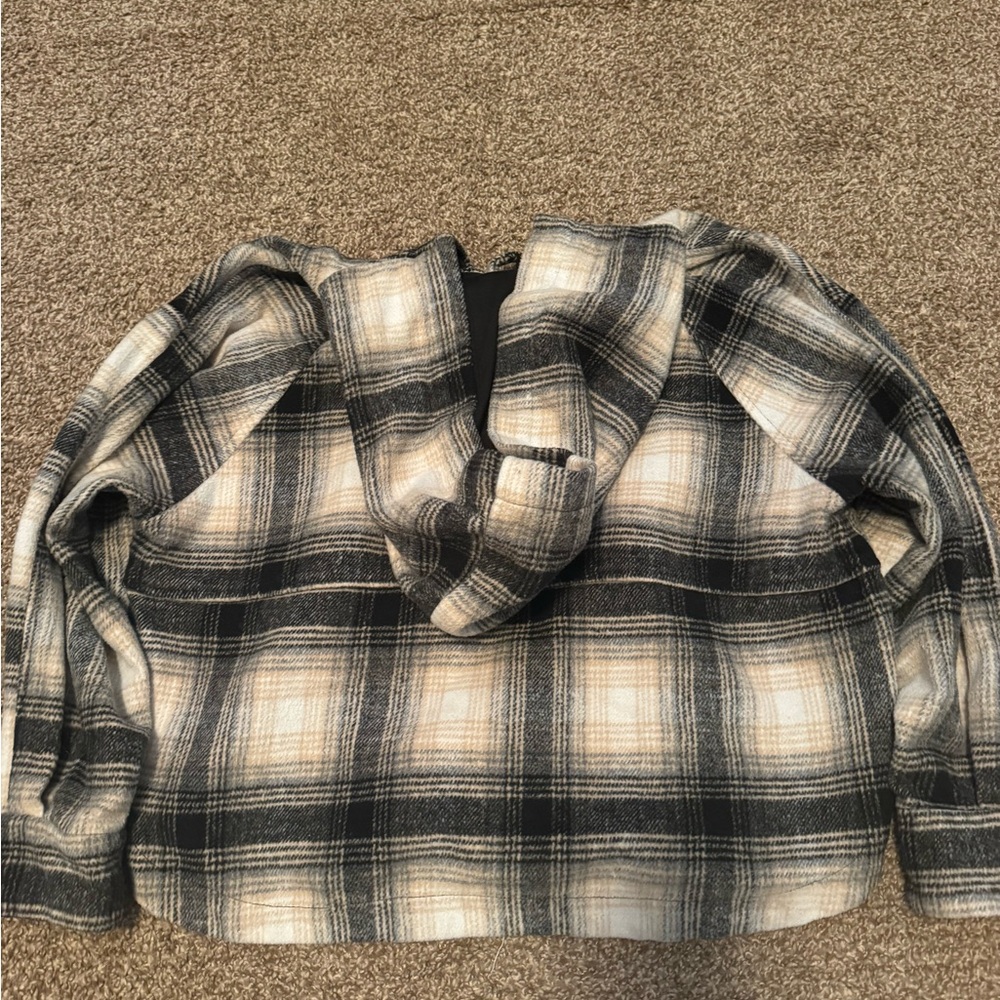 Ashley By 26 International Plaid Hoodie - Black and Cream - Picture 2 of 3
